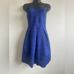 Express Strapless Blue Fit & Flare Dress Textured Cocktail Mini Size S